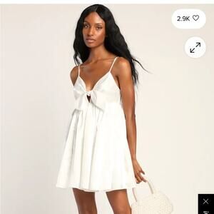 Lulu's White Satin Babydoll Dress with Elegant Bow